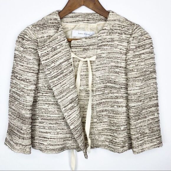 Zara Cream Gold Striped Cropped Blazer - Picture 5 of 10